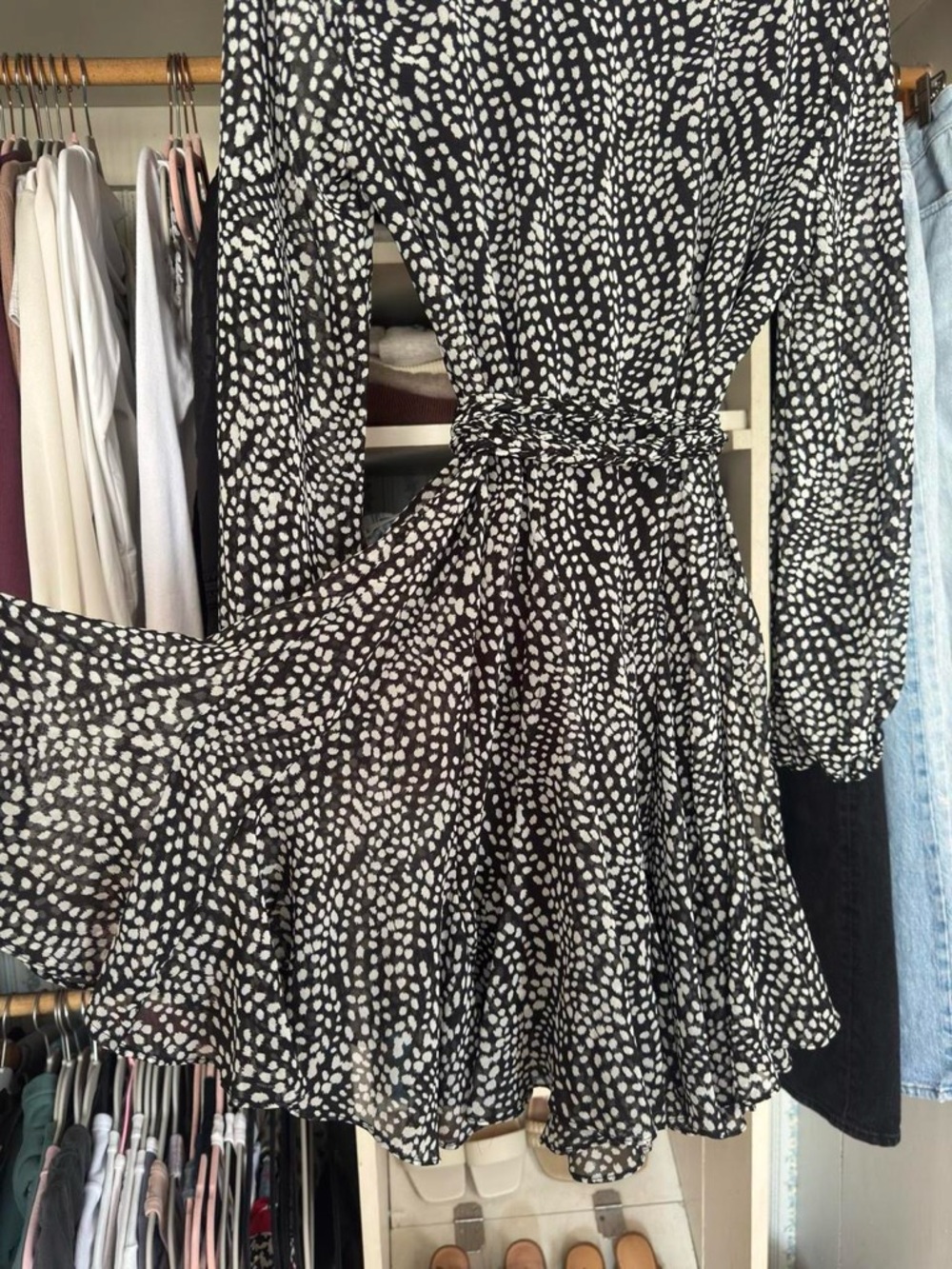 Zara Polka Dot Boho Long Sleeve Mini Dress